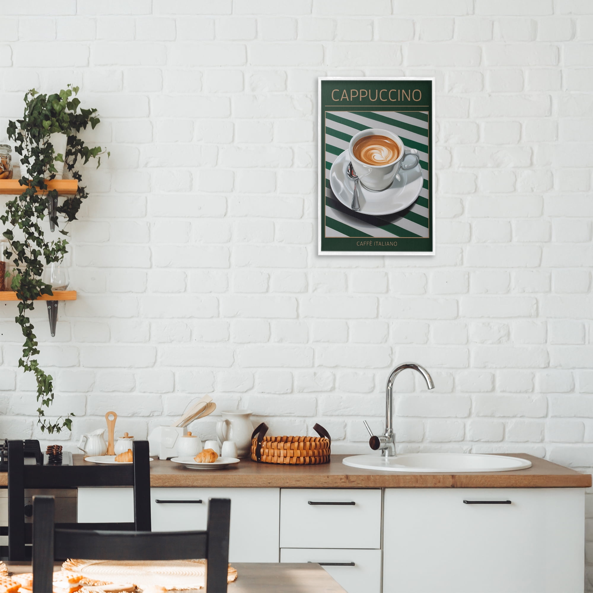 Stupell Industries Cappuccino Coffee over Stripes White Framed Giclee Art, design by Andreas Magnusson