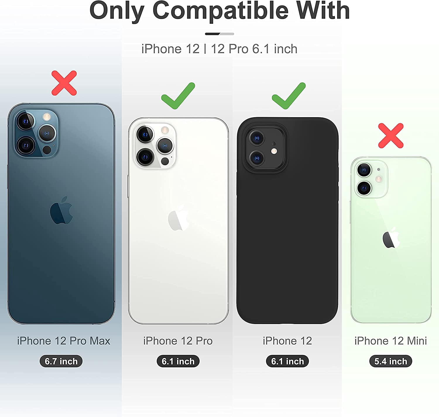 CellEver Heavy-Duty Silicone Case for iPhone 12/12 Pro - Two Shatterproof Glass Screen Protectors, Military Drop Protection, Scratch-Free Interior, Black
