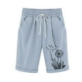 thumbnail image 2 of Rezuofi 1 Pcs Bermuda Shorts for Women High Waisted Cotton Linen Elastic Drawstring Summer Shorts Casual Loose Fit Dandelion Print, 2 of 3