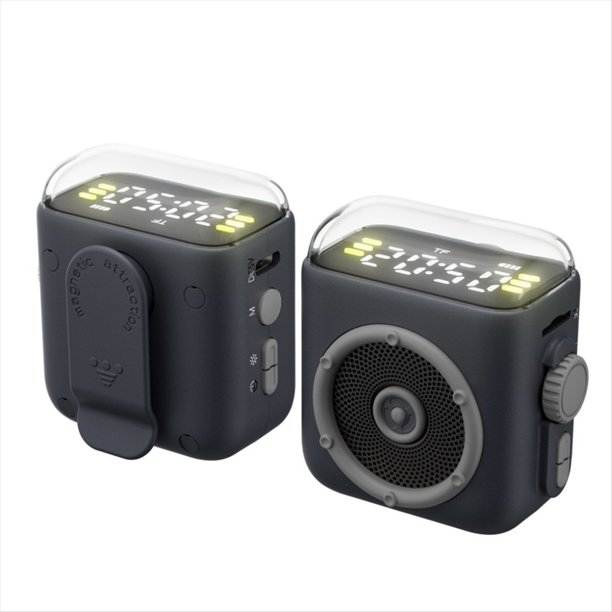 Mini Altavoz Bluetooth con Clip Magnético, Pantalla de Tiempo, Sonido Hi-Fi, Caja de Música, Luz Inalámbrica, MP3, Llamadas Manos , Color Negro.