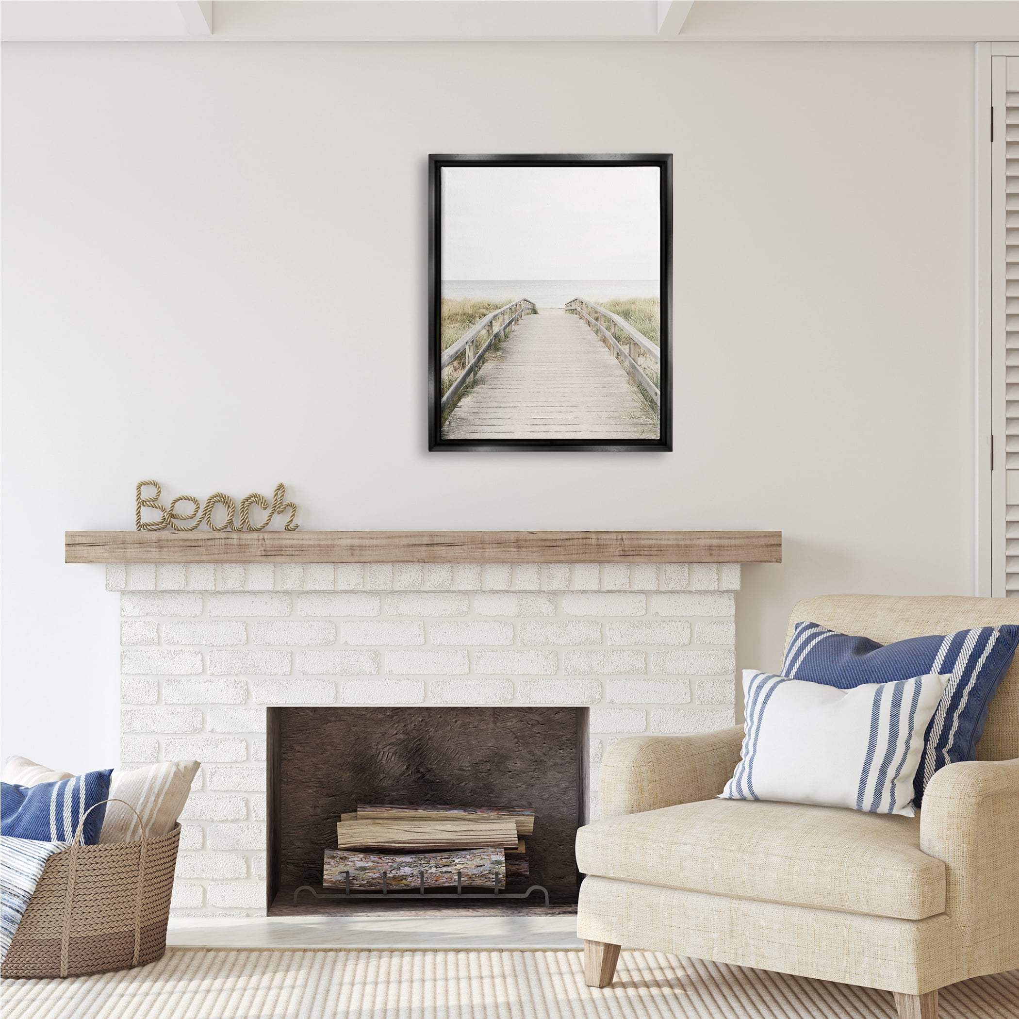 Stupell Industries Boardwalk Beach View Nature Photography Black Floater Framed Art Print Wall Art, 25 x 31