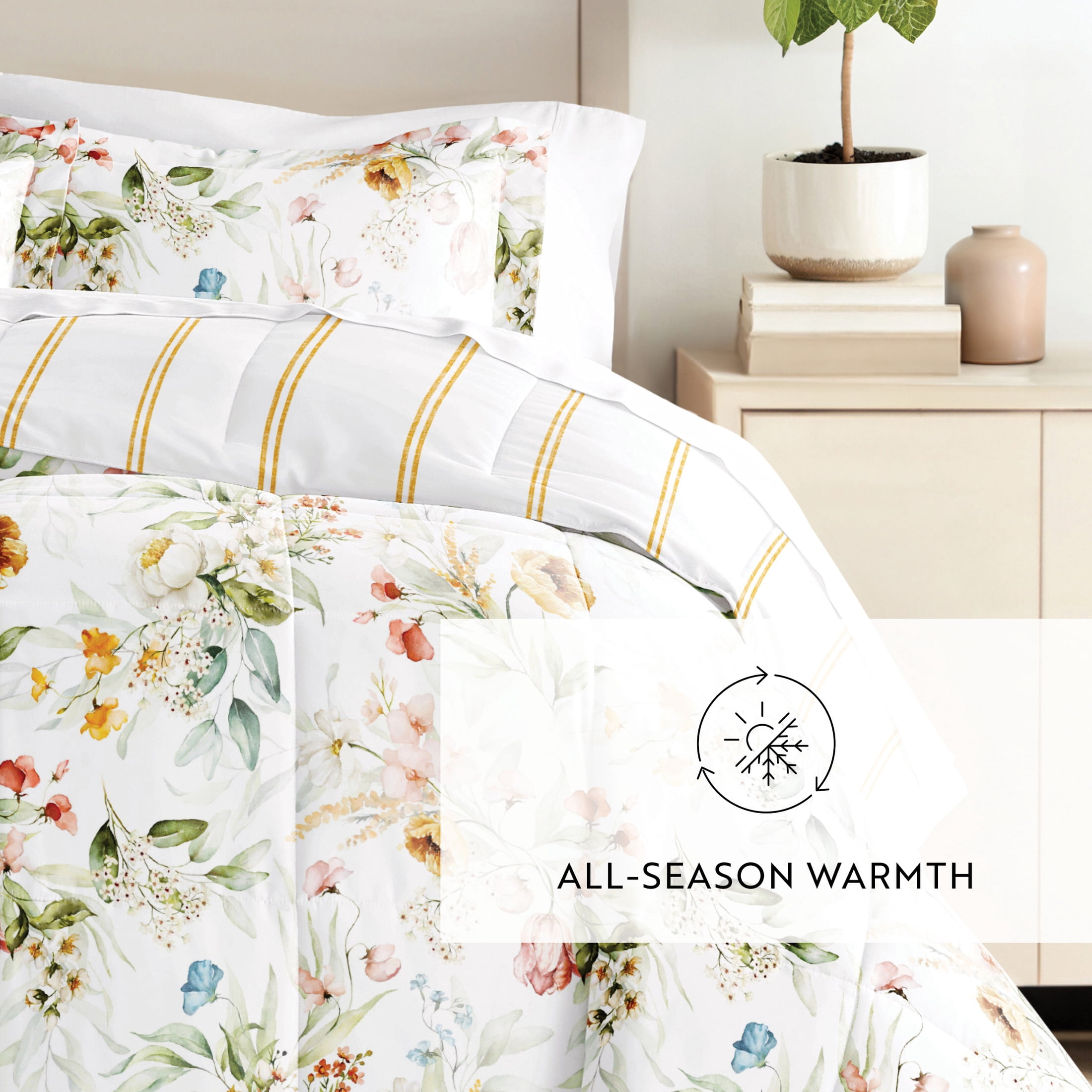 All Season Ultra Soft Comforter Set Lightweight Bedding in Floral Stripe for Full/Queen Size by Comfort Canopy