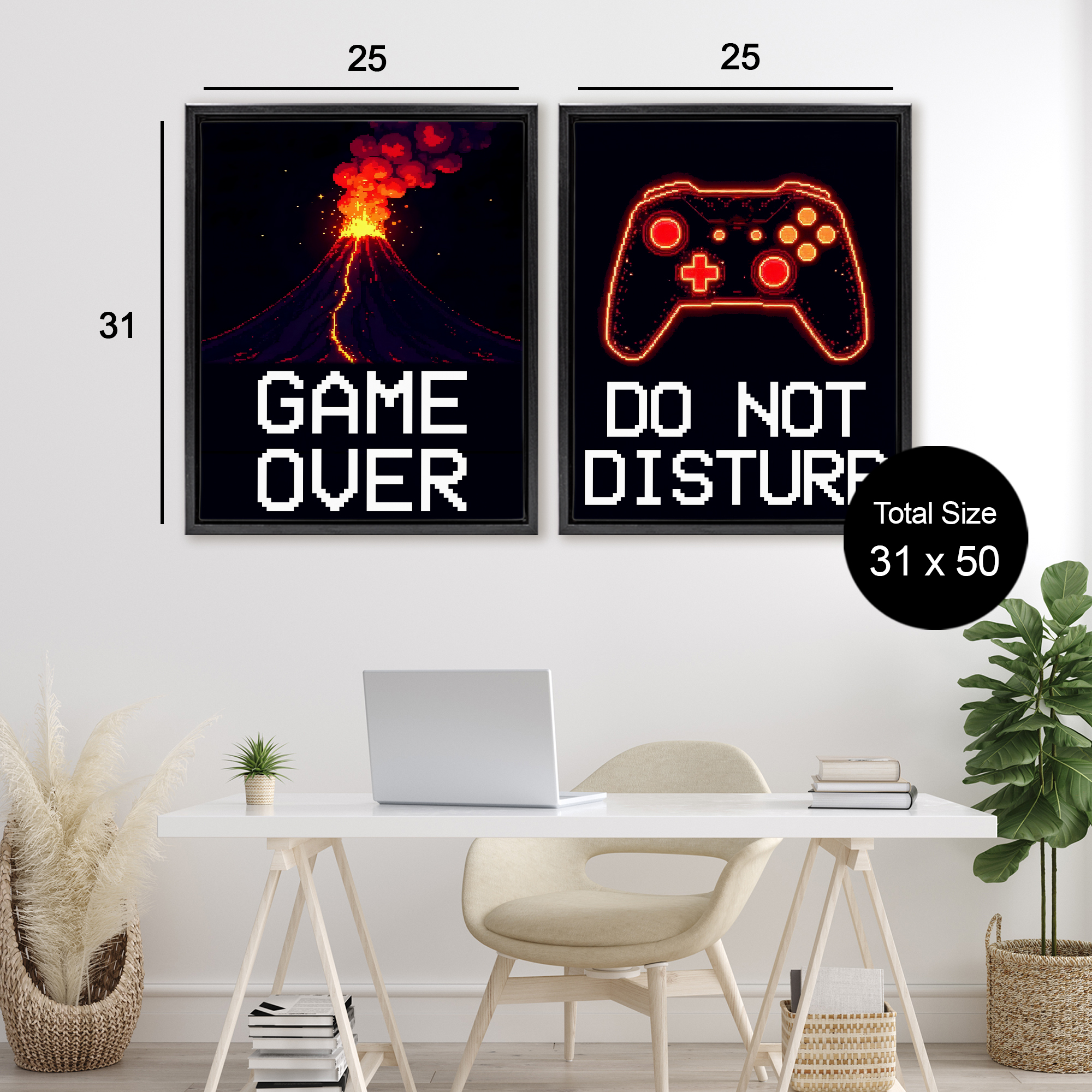 Pixel Game Sentiments 2 Piece Black Framed Floater Canvas Set, design by Kim Allen