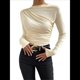 thumbnail image 1 of Camiseta Informal de Larga con Cuello Alto y Fruncido para Mujer, Corte Entallado y Color Liso Albaricoque M, 1 of 10