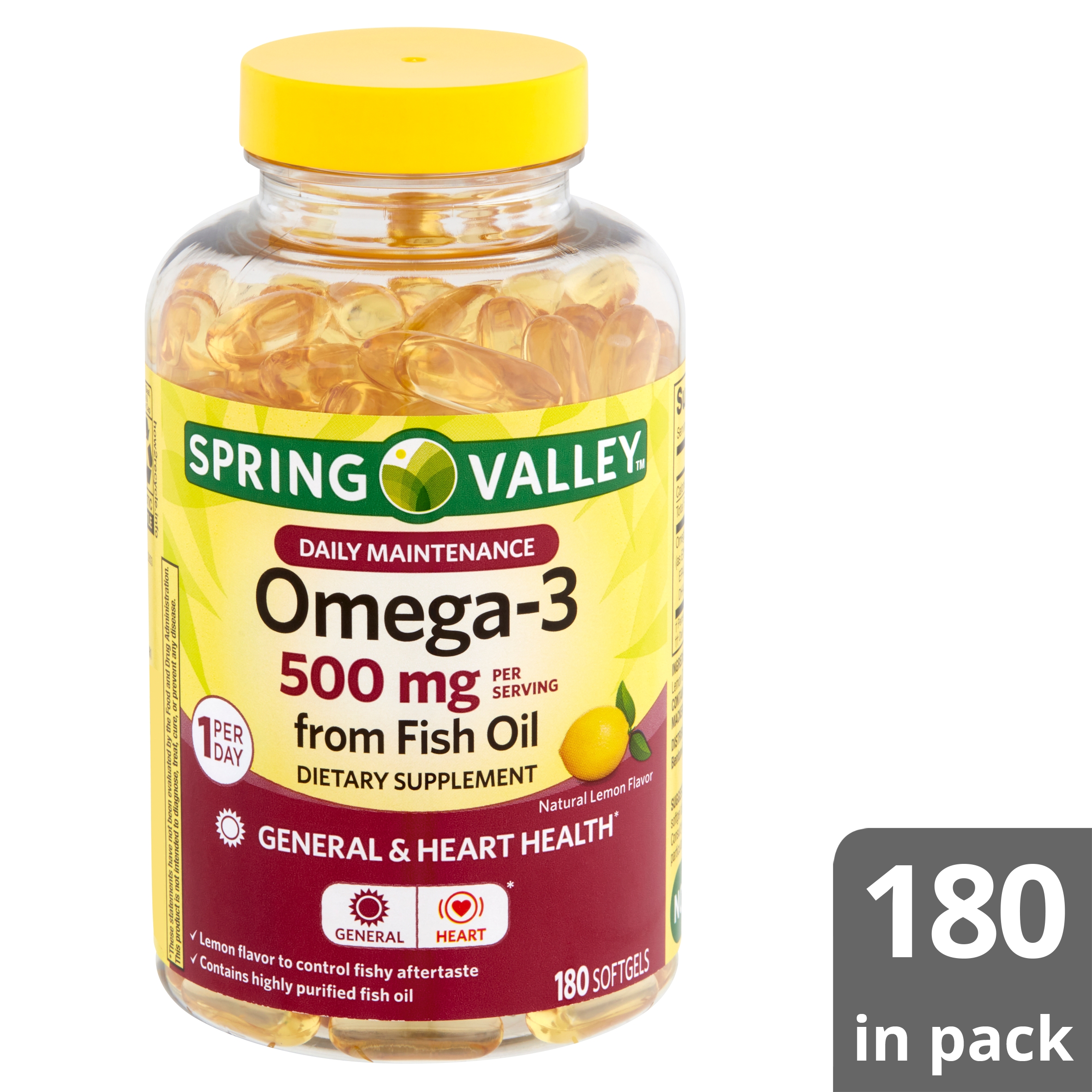 Spring Valley Daily Maintenance Omega-3 from Fish Oil Dietary Supplement, 500  mg, 180 count - Walmart.com
