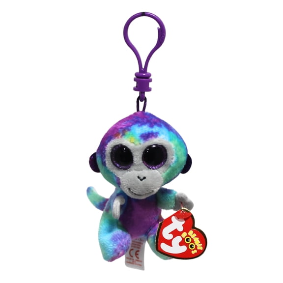Ty Beanie Boos (Plastic Key Clip) - Zuri the Tie-Dye Monkey  – Glitter Eyes  - Stuffed Animal