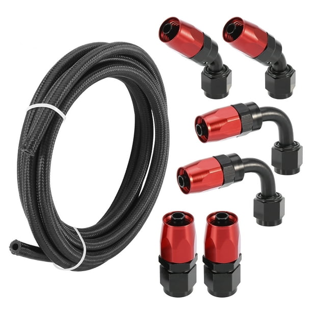 Unique Bargains Auto Braided 10ft 3/8 Fuel Line With An6 End Fitting For Cpe Oil Gas Hose Black