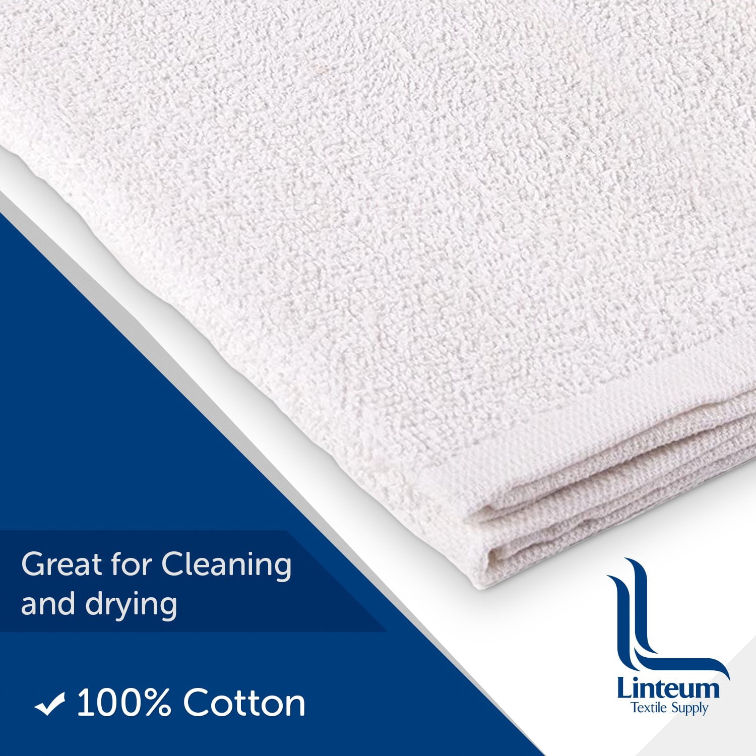 Linteum Textile Supply Kitchen Towels Super Absorbent 100% Terry Cotton Bar Mops for Home, Kitchen and Bar Cleaning, Pack of 60, Solid (16x19 inches) White