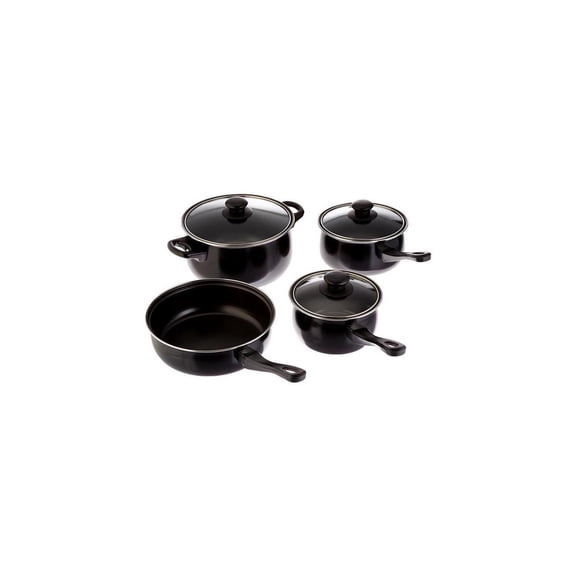 Gibson 7 Piece Carbon Steel Nonstick Pots and Pans Cookware Set with Lids, Black
