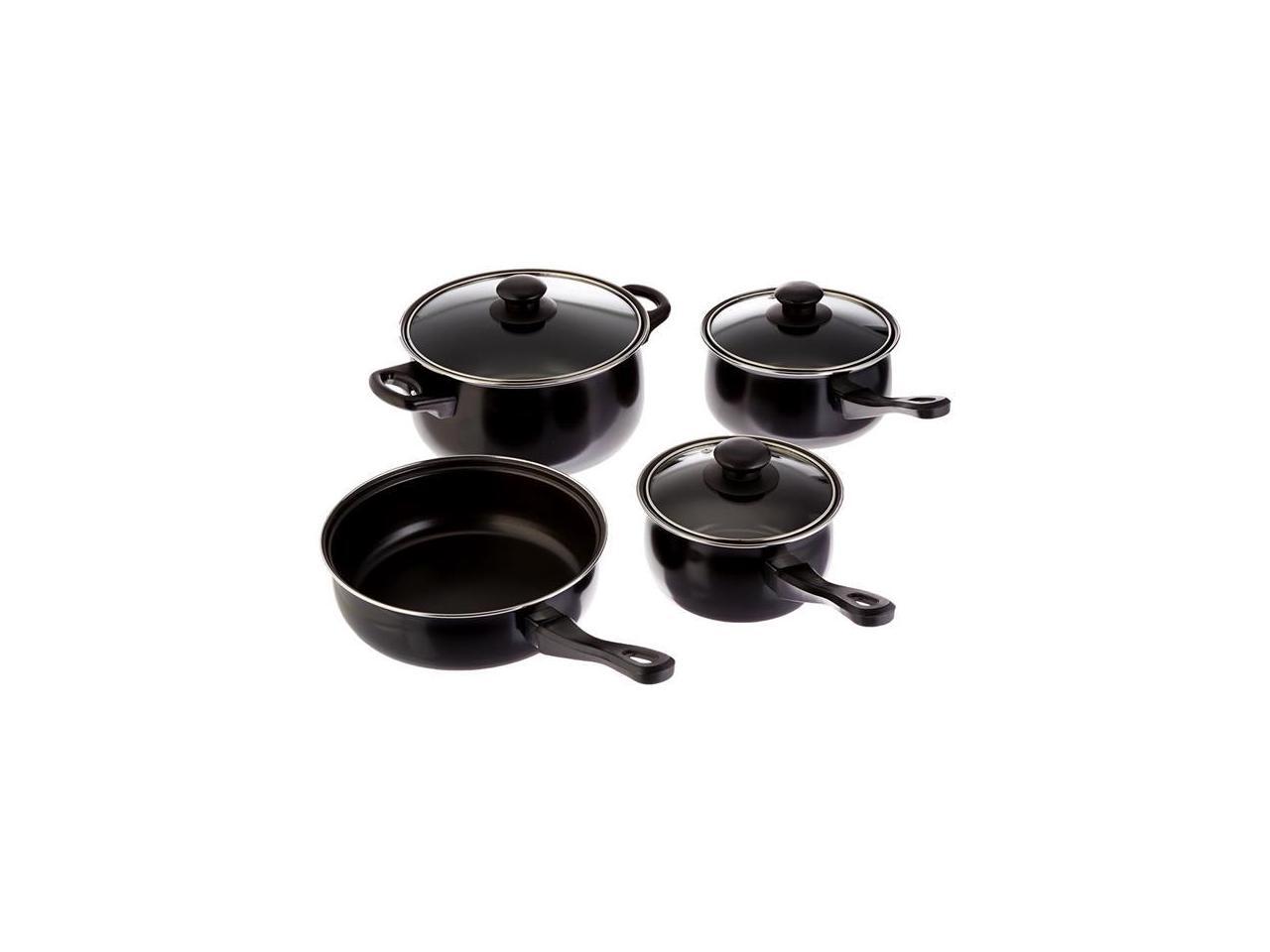 Gibson 7 Piece Carbon Steel Nonstick Pots and Pans Cookware Set with Lids, Black