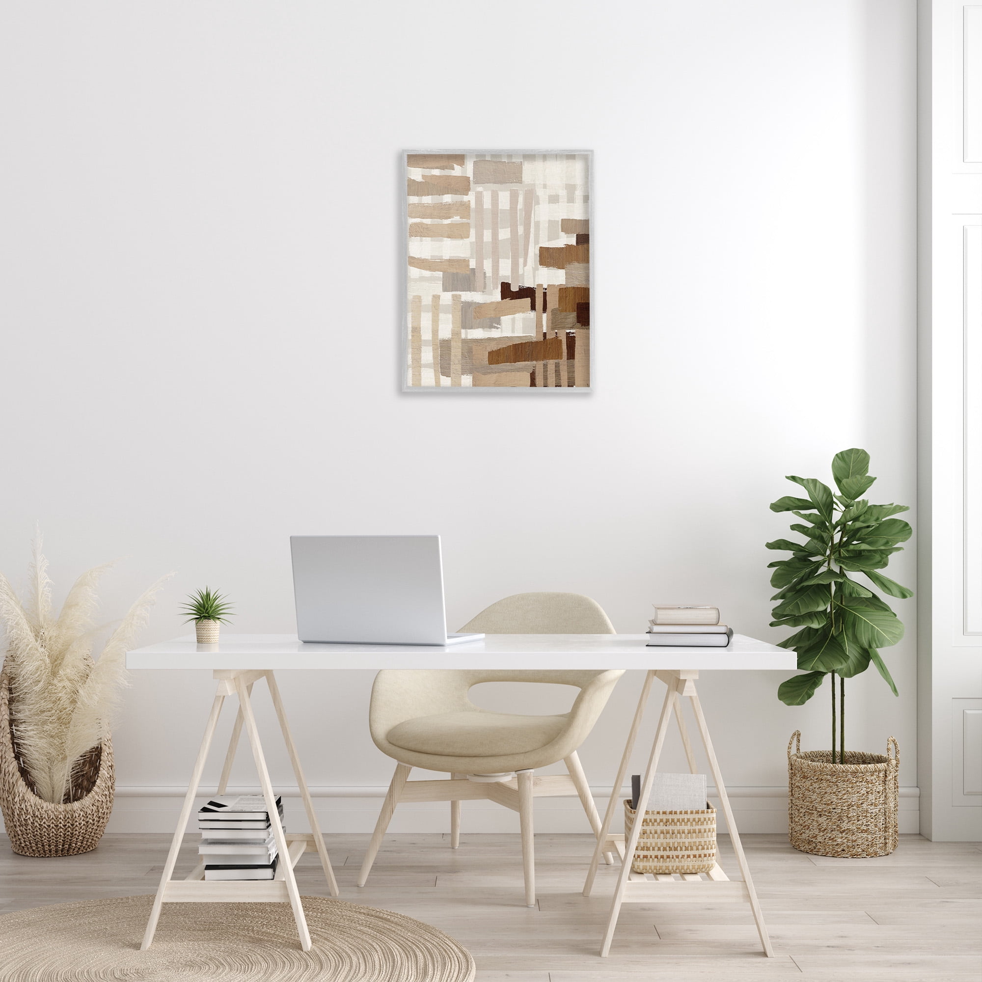 Stupell Industries Natural Hatched Hues Abstract Painting Gray Framed Art Print Wall Art, 24 x 30
