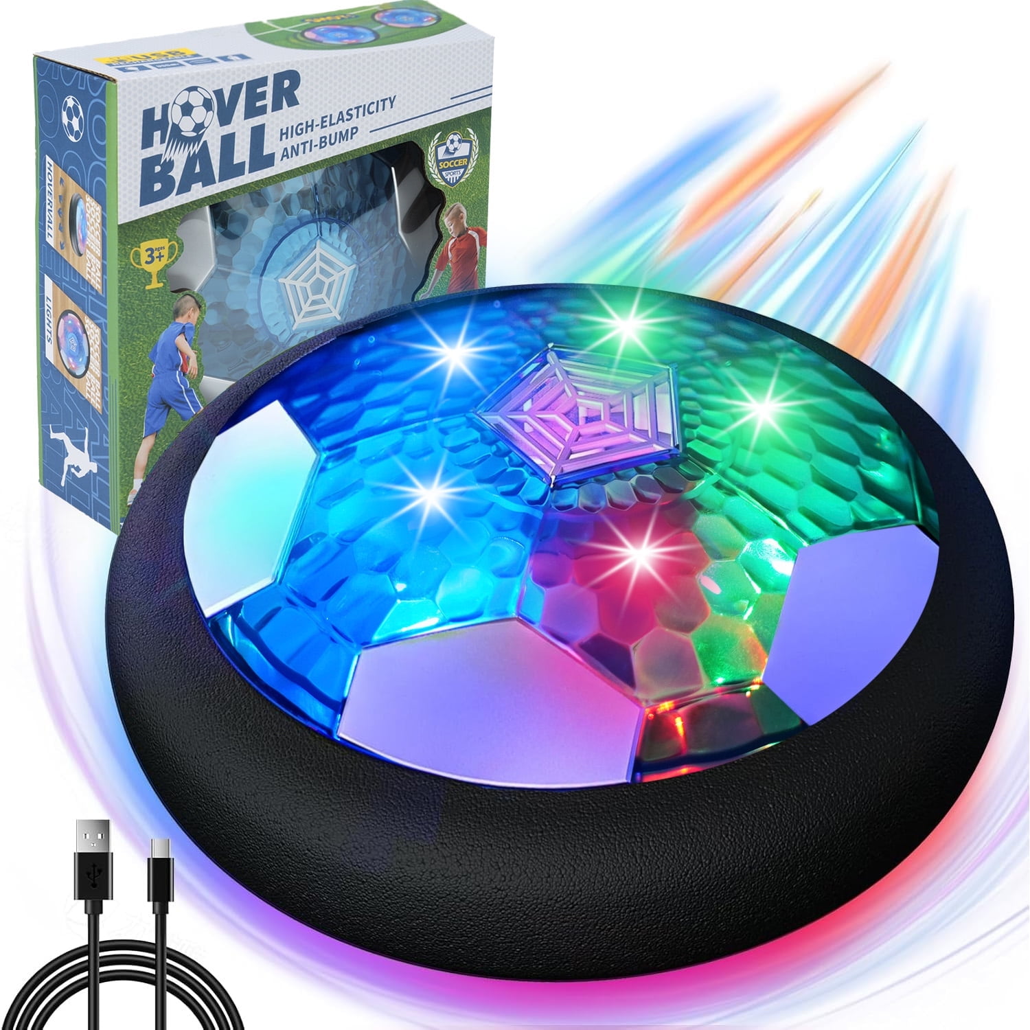 PayUSD Rechargeable Hover Soccer Ball for Kids Boy Birthday Gifts Training Ball Playing Football Indoor Outdoor Game LED Air Power Floating Soccer Ball Boy Toys for Kids Age 3-12