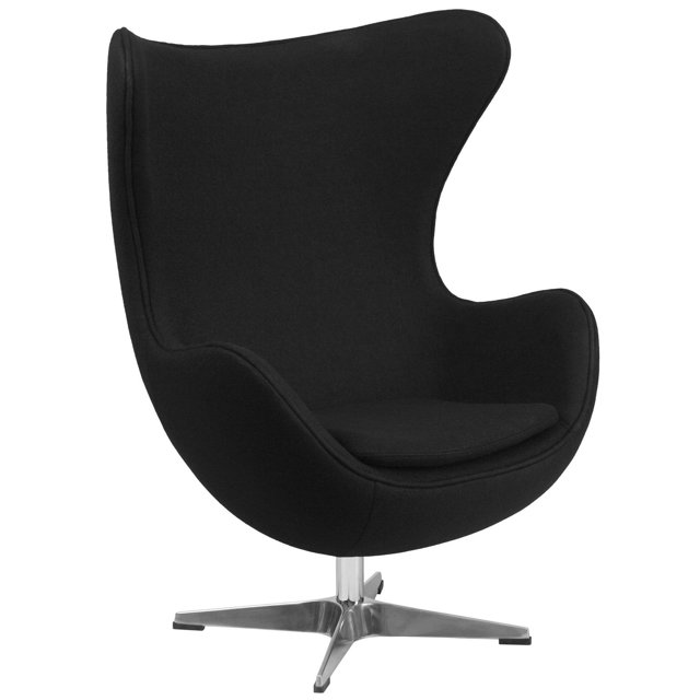 Black Leather Egg Chair with Tilt-Lock Mechanism