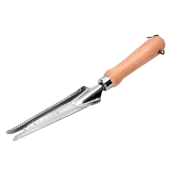 OIUR 5-in-1 Garden Trowel Stainless Steel Weed Remover with Wooden Handle Multipurpose Hand Weeder for Easy Weed Removal Planting Transplanting