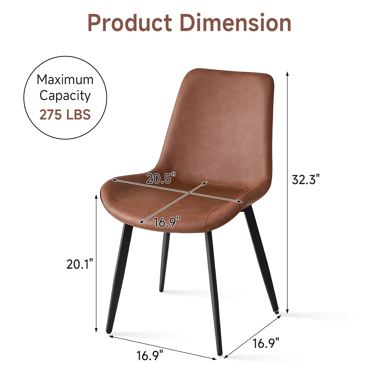 Dining Chairs Set of 4 Modern [Synthetic Leather] Upholstered Kitchen Chairs with Contoured Backrest Metal Legs for Dining Living Room Home, Brown