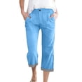 thumbnail image 2 of KIHOUT Women's Casual Capri Pants with Striped Cuffs - 100% Cotton, Button Closure, Side Pockets, Loose Straight Fit for All Season Wear, 2 of 9