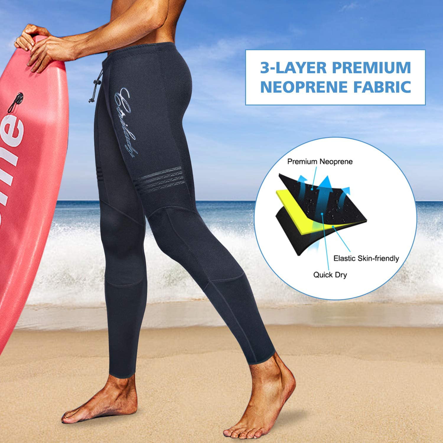 CtriLady Men Wetsuit Pants 1.5mm Surfing Legging Neoprene Fitness Long Pant 