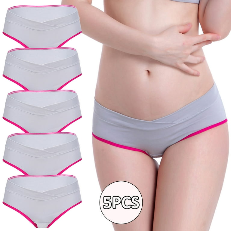 Xysaqa 5 Pack Women's Seamless Cotton Mother-to-be Underwear Under the Bump  V-Shape Cross Breathable Soft Bikini Hipster Panties on Clearance 