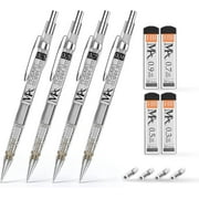 MozArt Supplies Mechanical Pencil Set with Case  4 Pack - 4 Sizes (30 HB Lead and 4 Eraser Refills)