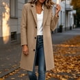 thumbnail image 6 of SHENGXINY Women's Mid Length Notched Lapel Pea Coat Single Breasted Trench Coat Texture Fall Winter Warm Overcoat Clothes Khaki S, 6 of 9
