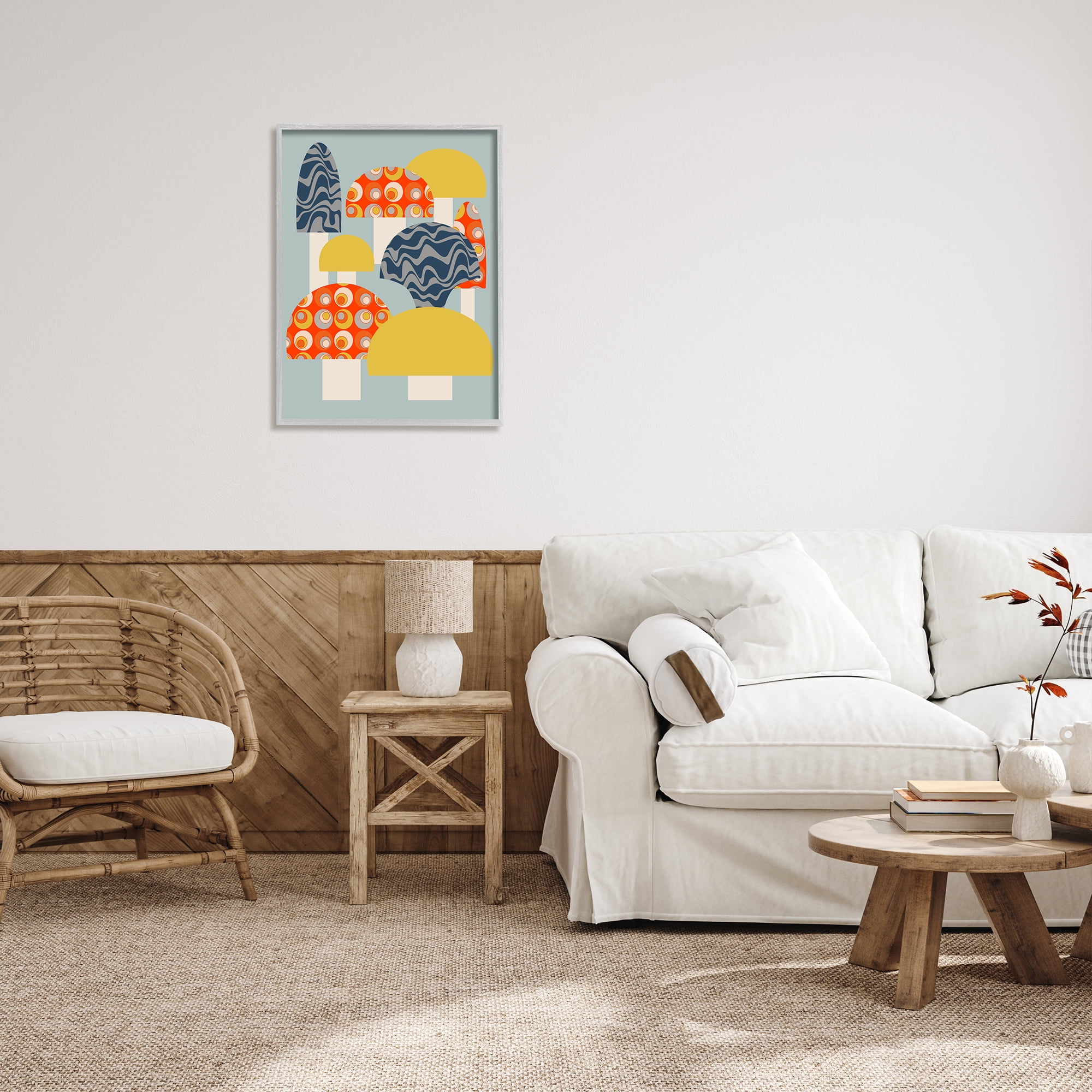 Stupell Industries Fun Patterned Mushrooms Botanical & Floral Painting Gray Framed Art Print Wall Art, 24 x 30