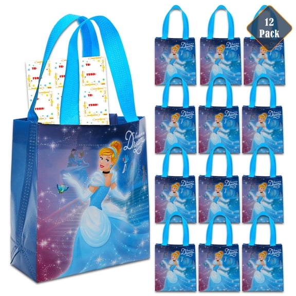 Cinderella Party Favor Bags Set – 12 Pack of 8" Cinderella Goodie Bags for Kids Bulk Reusable Mini Totes | Disney Birthday Party Supplies