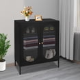 thumbnail image 6 of 40" Display Cabinet Distressed Tall Accent Distressed Cabinet Storage + 2 Doors Black, 6 of 12
