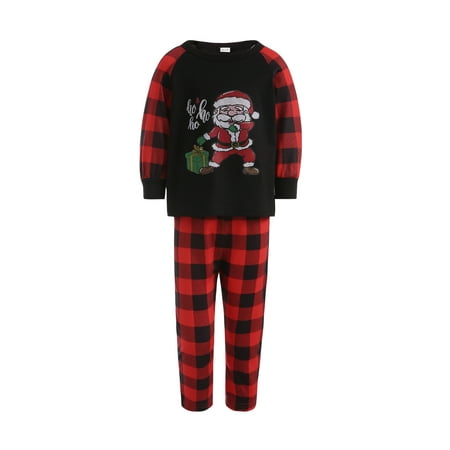 

Pybcvrrd Christmas Family Pajamas Set Santa Plaid Print Long Sleeve O-neck Pullover Trousers Romper