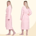 thumbnail image 4 of PAVILIA Plush Fleece Robe for Women, Soft Cozy Long Bathrobe with Satin Waffle Trim, Warm Lightweight Spa Robe, Housecoat with Pockets & Tie Belt, Pink, S/M, 4 of 10
