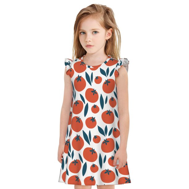 Fotbe Hand Drawn Tomatoes Vestido de Dormir para Niñas de 3 a 10 Años, Mangas Cortas, Estilo Princesa, Pijama Camisón con Mangas Voladas-XX-Large