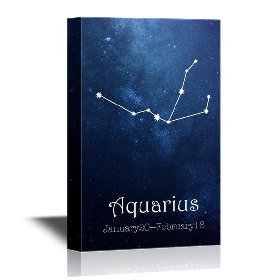 wall26 - 12 Zodiac Signs Constellation Canvas Wall Art - Aquarius - Gallery Wrap Modern Home Art | Ready to Hang - 12x18 inches