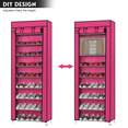 thumbnail image 6 of Hassch 10-Tier Shoe Rack with Cover and Side Pockets for Hallway Entryway, Rose Red, 6 of 7