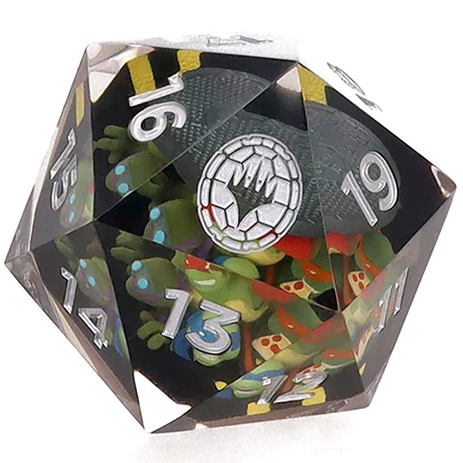 Magic The Gathering: Teenage Mutant Ninja Turtles - 55mm Spindown d20 Life Counter, 3D Figures Inside Resin, Black & Green, RPG Collectible Dice