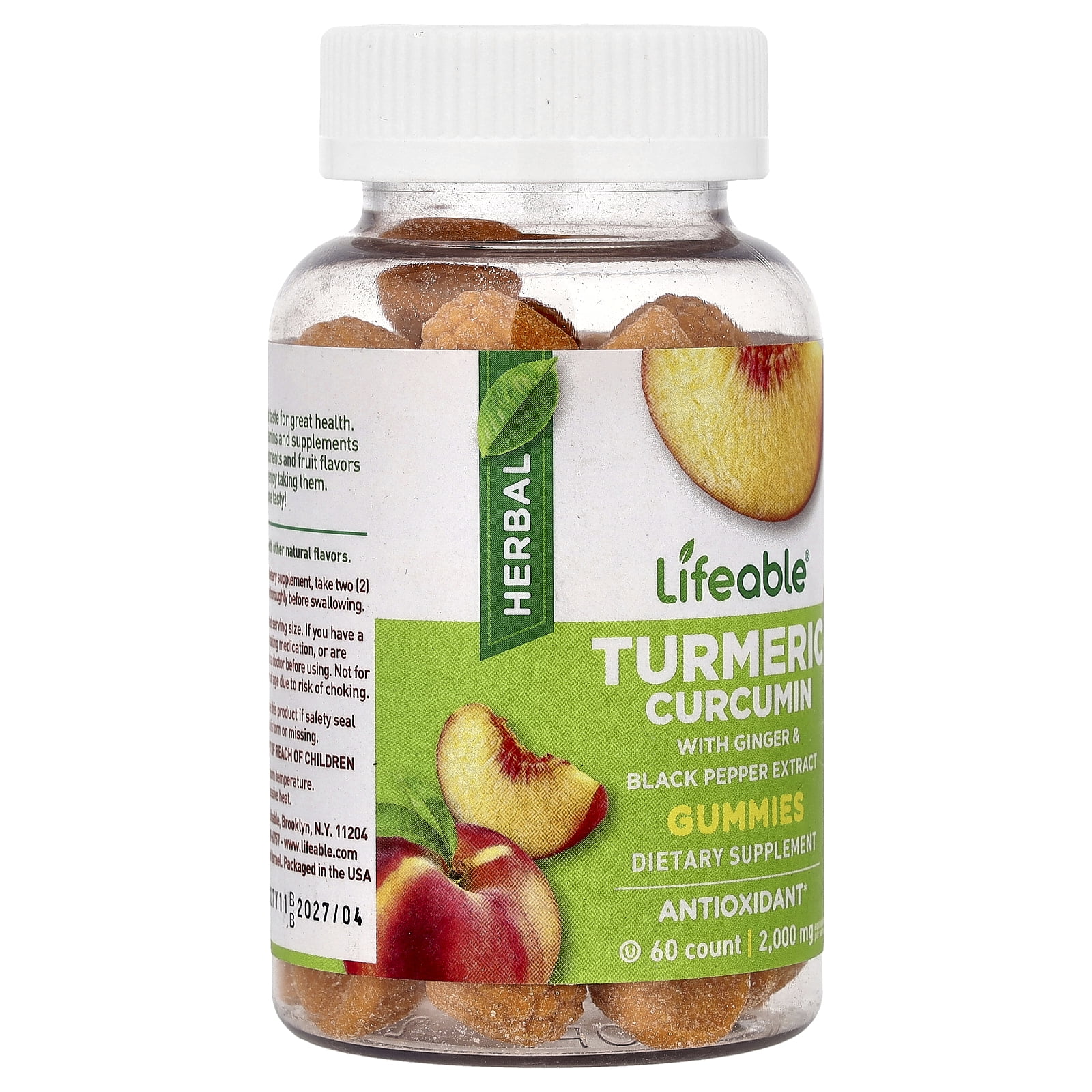 Lifeable Turmeric Curcumin Gummies, Peach, 60 Gummies