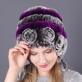 thumbnail image 2 of Zmeidao Winter Women's Colorful Warm Caps Warm Flowers Striped Real Rabbit Velvet Hats Fashion Hat, 2 of 2