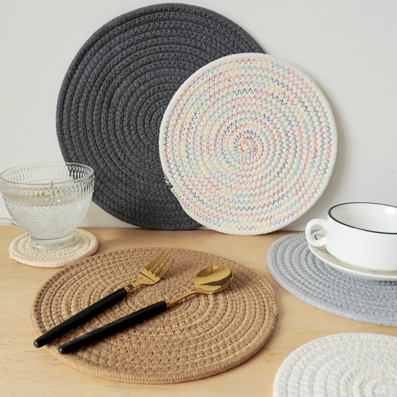 ShadeMart Round Braided Placemats Set of 4 Washable 15 inch Dark Beige Round Table Mats Woven Place Mats for Dining Table