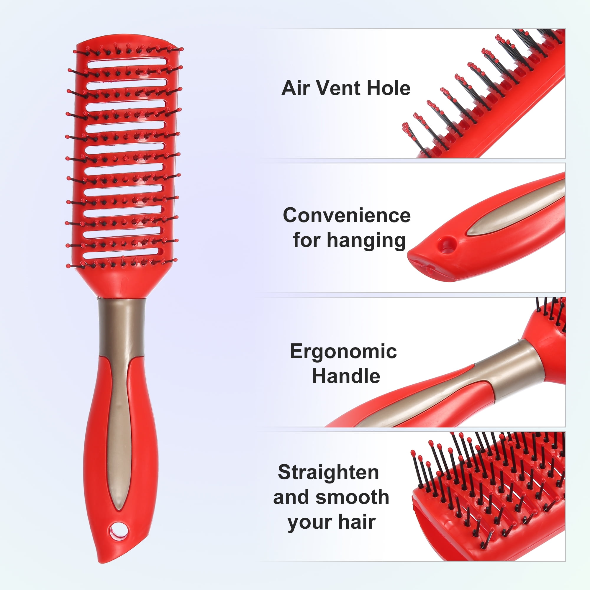 Unique Bargains 1Pc Vent Hair Brush Detangling Brush for Women Men Red