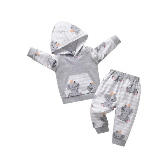 Toddler Infant Baby Boy Clothes Elephant Style Long Sleeve Hoodies   Long Pants Fall Winter Outfits Set Gray 12-18 Months