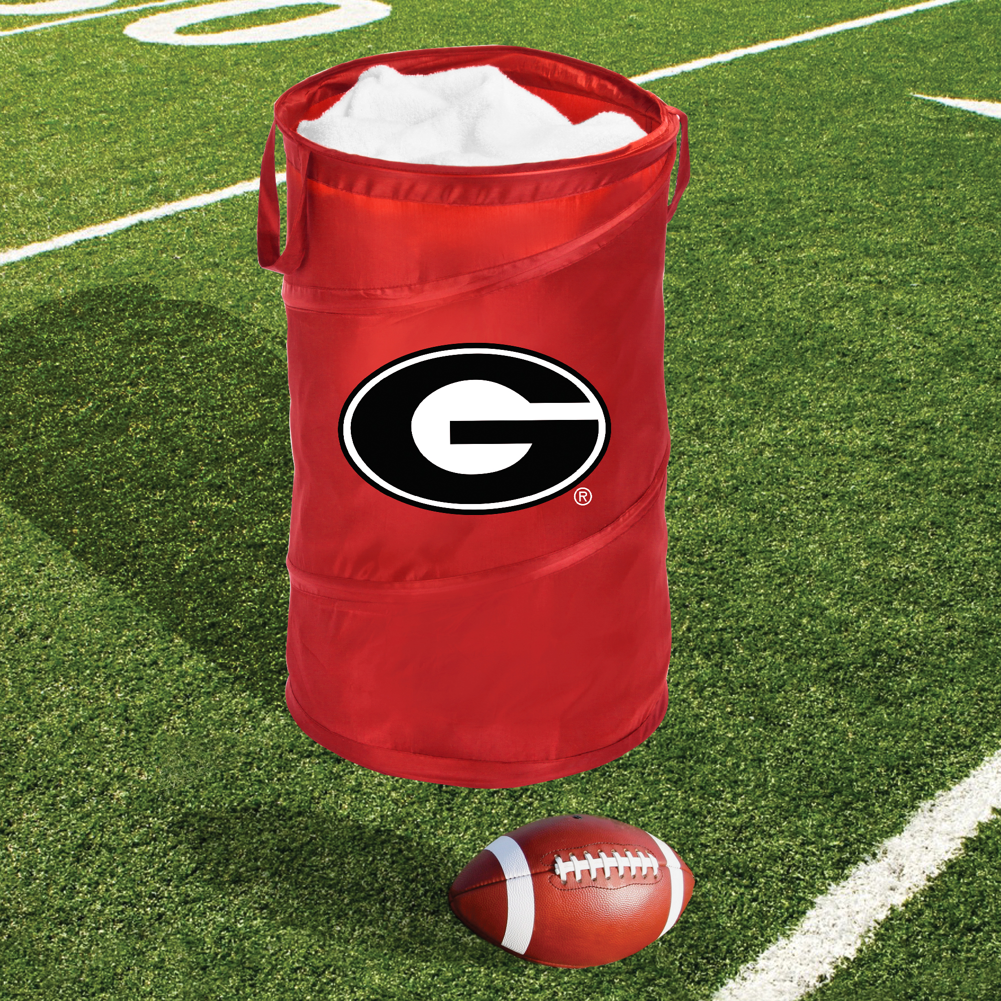 Smart Design Pop-Up Spiral Laundry Hamper Bag - Collapsible - Dorm Room Essential - 15 x 25 inch - University of Georgia - Kids Clothes Basket Organizer - Black & Red - [Georgia Bulldogs]