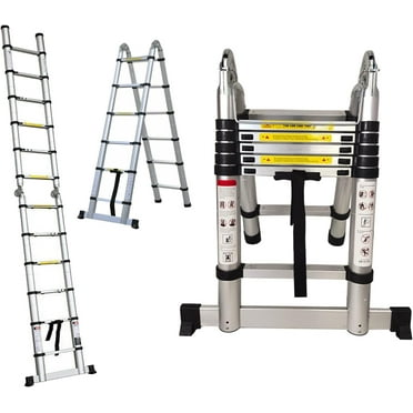 Jupitor Aluminum Telescoping Ladder, 12.5FT A-Frame & Extension, 330Lb Capacity, Silver