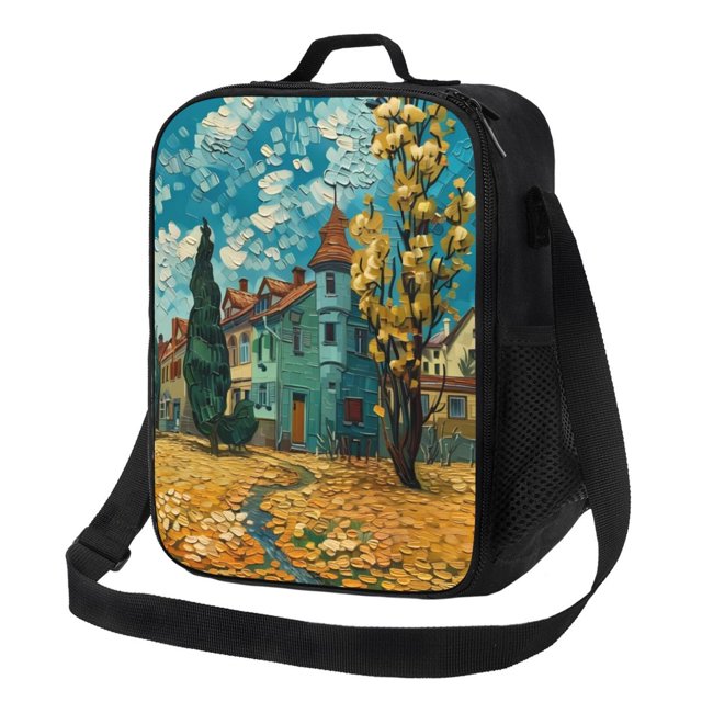 Balery Impressionist Village Sky Caja de Almuerzo y Bolsa de Almuerzo para Hombres y Mujeres, Bolsa de Almuerzo Reutilizable con Gran Capacidad, Bolsa de Almuerzo Aislada