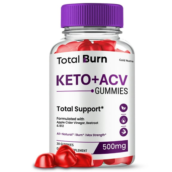 Total Burn Keto   ACV Gummies Supplement for Ketogenic Diet, Premium Formula, Organic Ingredients, 1 Month Supply (1 Pack)