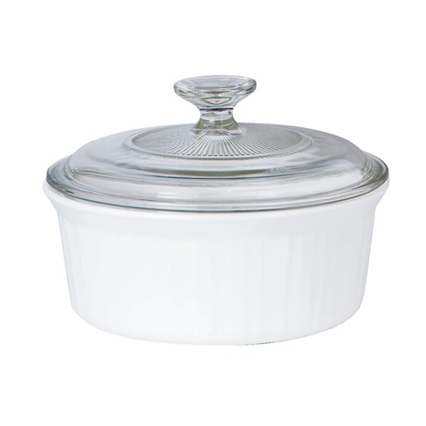 CorningWare French White III 1.5Quart Round Casserole with Glass Cover