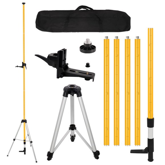 MOETER Laser Level Pole, Laser Tripod Stand, 12 Ft./3.7M Telescoping Laser Pole with Tripod, 1/4"-20 & 5/8"-11 Threaded Adapter of Rotary and Line Lasers