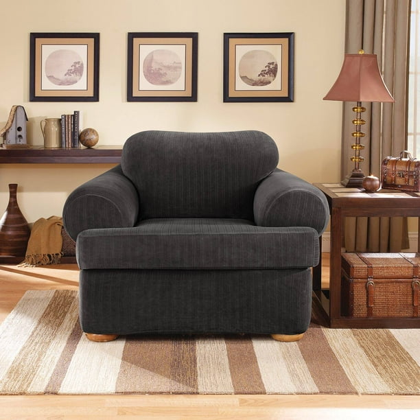 Sure Fit Stretch Pinstripe TCushion Two Piece Chair Slipcover