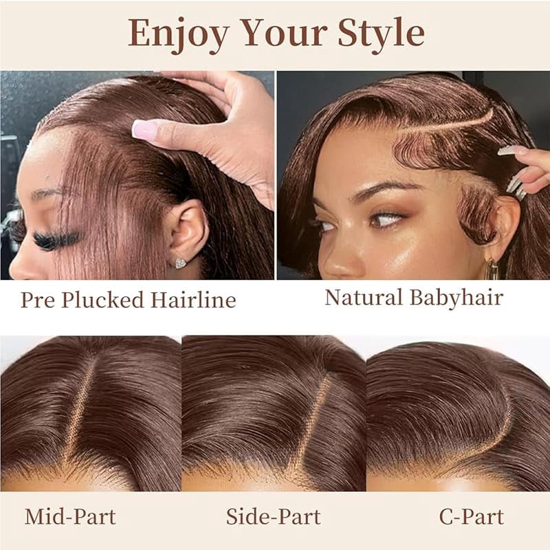 Chocolate Brown Lace Front Wigs Human Hair Pre Plucked 13x6 Straight Lace Front Wigs Human Hair 200% Density Colored #4 Light Brown Glueless Wig HD Lace Frontal Wigs for Women 36inch