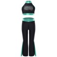thumbnail image 4 of Miutii Kids Girls Modern Dance Outfits Shiny Rhinestone Crop Top and Jazz Flared Pants Stage Blue Green 10, 4 of 9