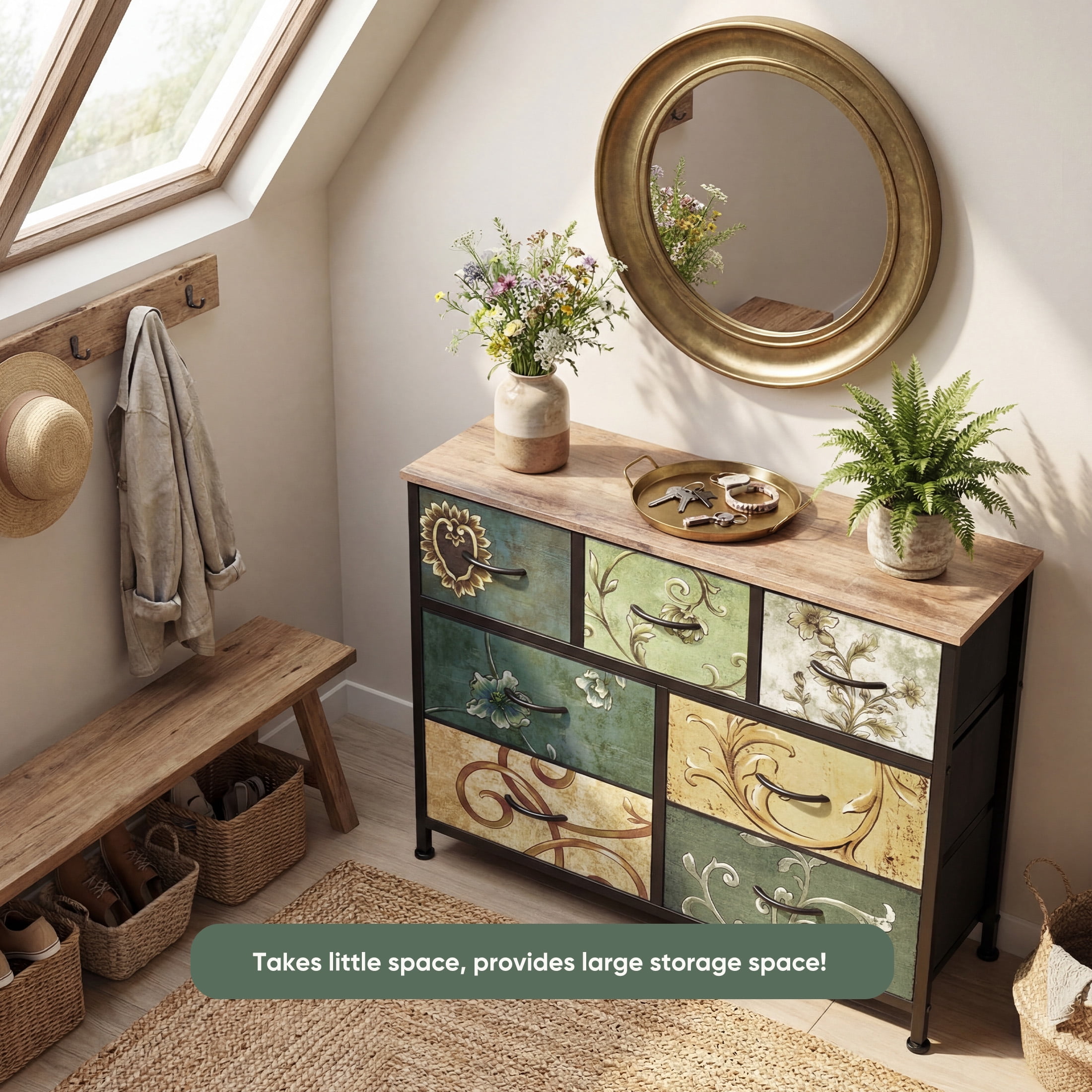 CONCETTA 7-Drawer Fabric Dresser Storage Chest for Bedroom, Closet, Storage Furniture for Adults, Floral Color