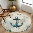 thumbnail image 2 of Round Area Rug 6 Ft, Teal Anchors Coastal Washable Non-Slip Circle Carpet for Living Room/Bedroom, Vintage Summer Beach Nautical Low-Profile Indoor Mats Collection Rugs for Residential, 2 of 8
