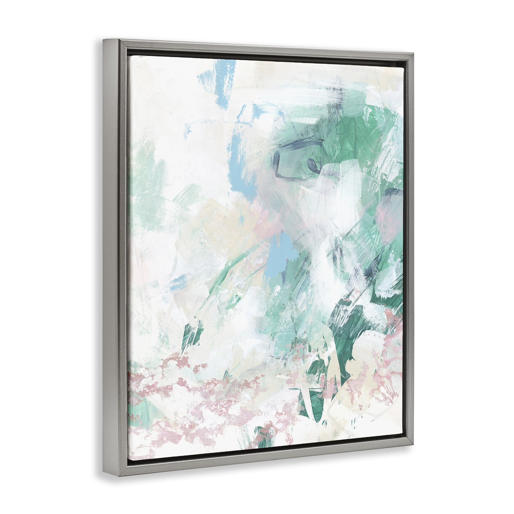 Stupell Industries Green Fading Brush Strokes Abstract Painting Gray Floater Framed Canvas Art Print Wall Art, 17 x 21